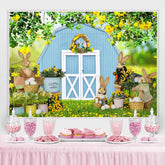 Frühling Pflanzen Mit Blau Haus Glücklich Ostern Hintergrund